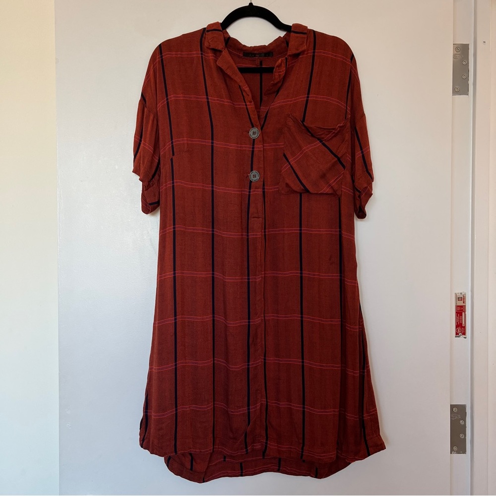 Brazilian Cantao Flannel Plaid Mini Shirt Dress